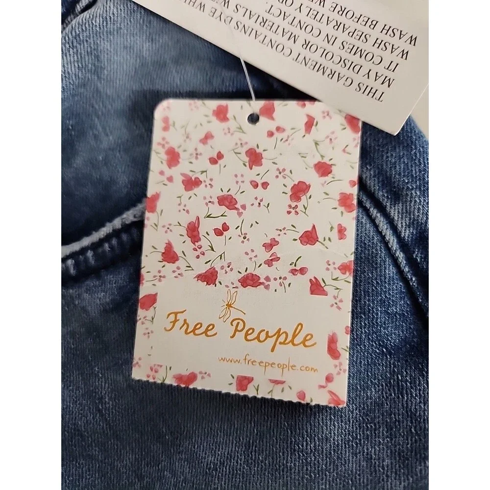 NWT Free People Womens Jeans Size 28 High Rise Busted Knee Skinny Jeans Blue 28